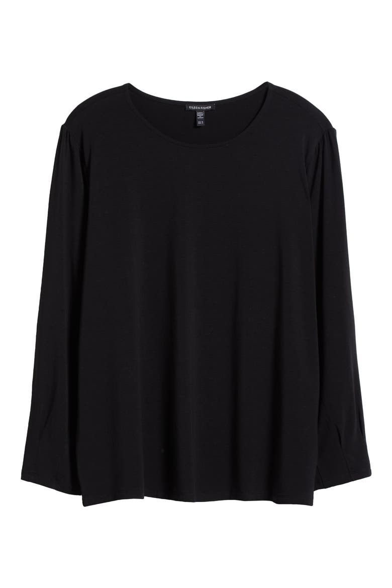 Pleated Sleeve Top, Alternate, color, BLACK