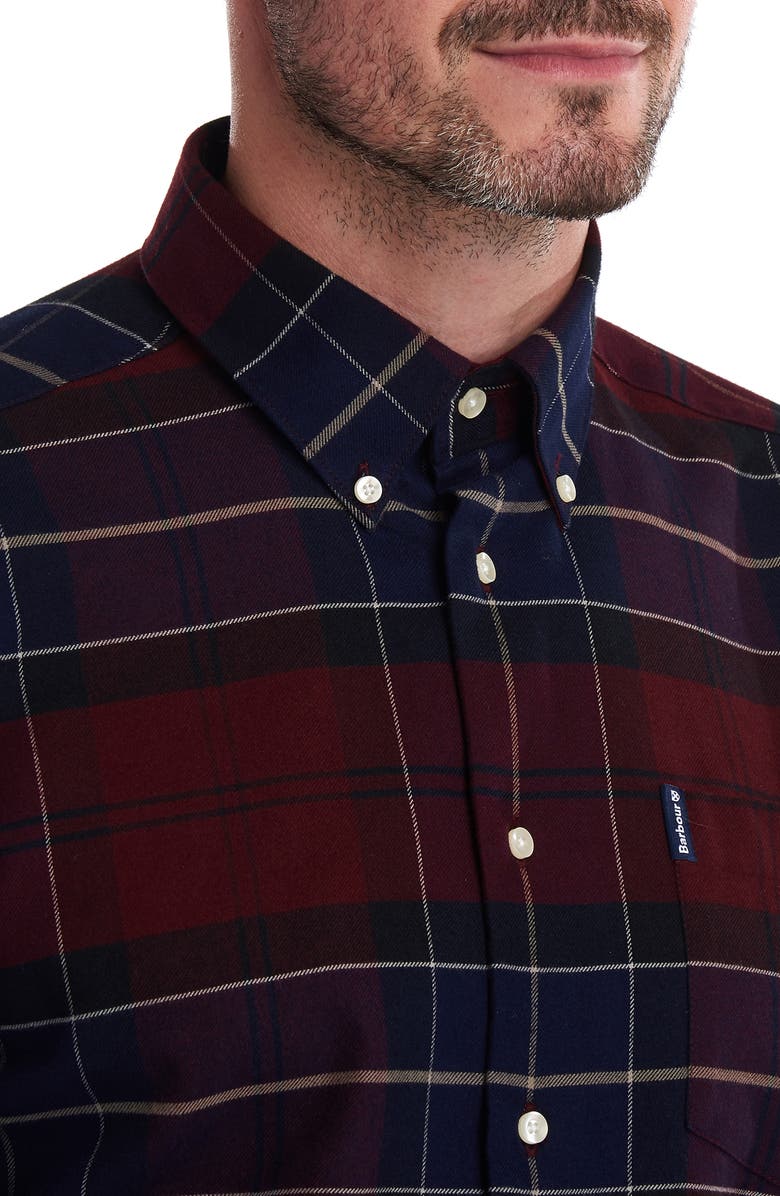 Barbour Lustleigh Plaid Button-Down Flannel Shirt, Alternate, color, Merlot