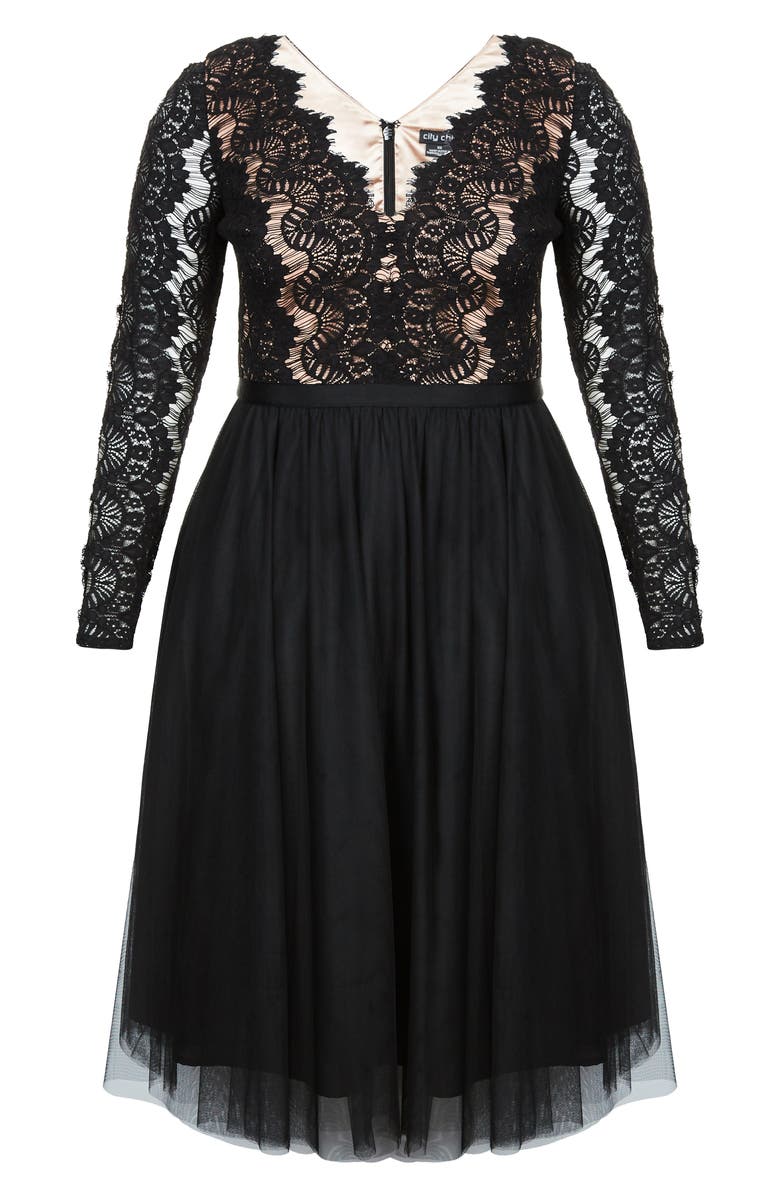 City Chic Rare Beauty Lace Fit & Flare Dress, Alternate, color, 