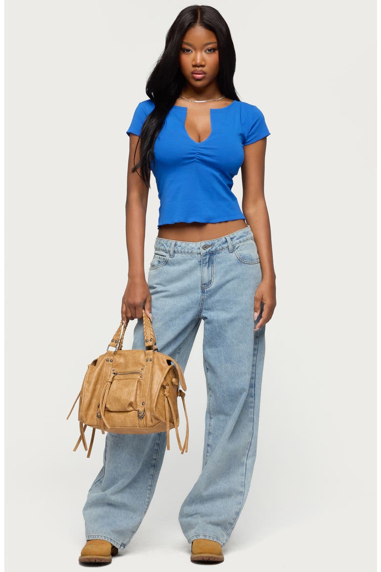 Andria Crop V-Neck Top, Alternate, color, BLUE