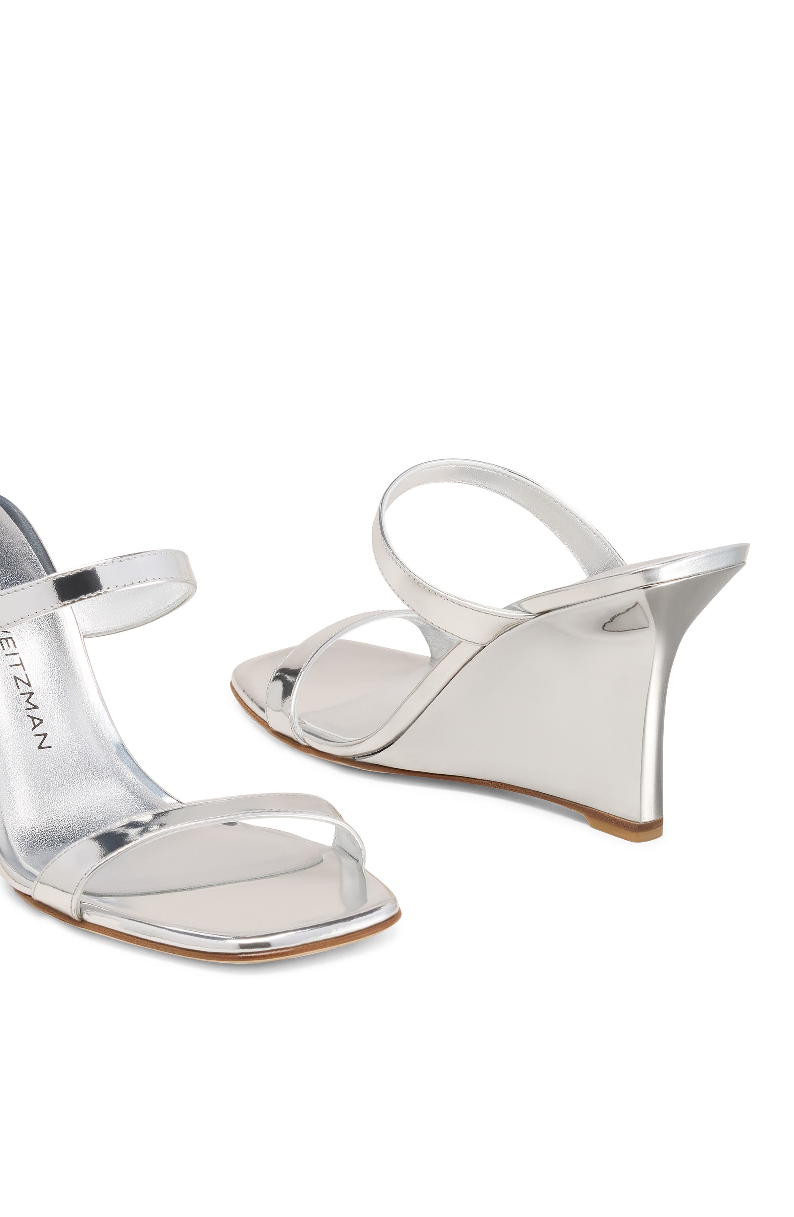 Stuart Weitzman Vinnie 85 Patent Leather Wedge Slide Sandal, Alternate, color, Silver
