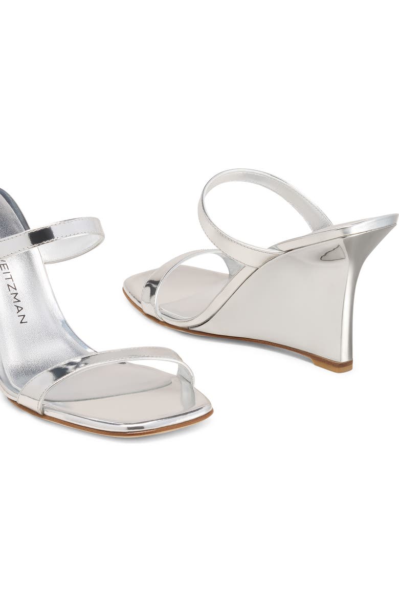 Stuart Weitzman Vinnie 85 Patent Leather Wedge Slide Sandal, Alternate, color, Silver