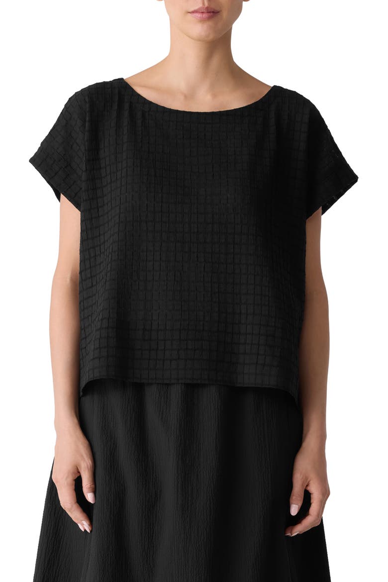 Boxy Boat Neck Organic Cotton Blend Top, Main, color, BLACK