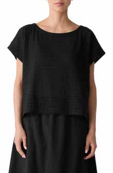 Eileen Fisher Boxy Boat Neck Organic Cotton Blend Top