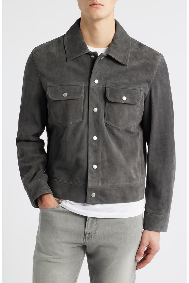 Suede Trucker Jacket, Alternate, color, DARK GREY