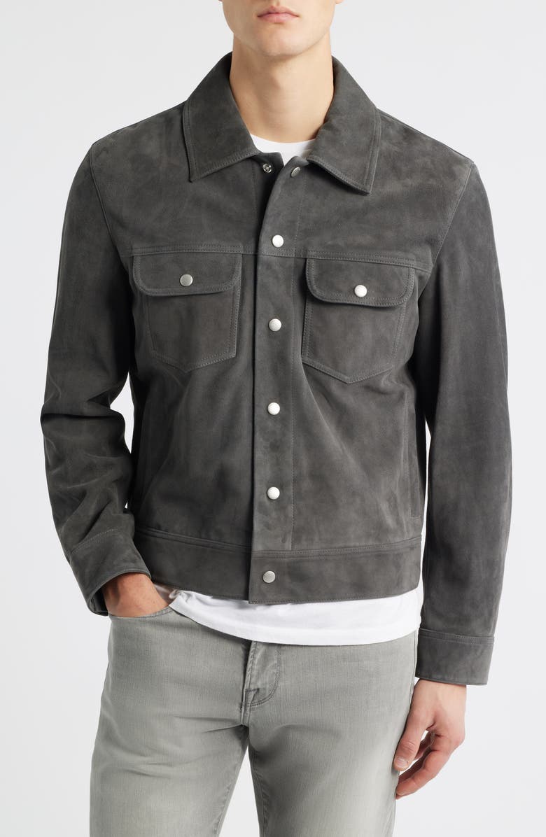 FRAME Suede Trucker Jacket, Alternate, color, Dark Grey