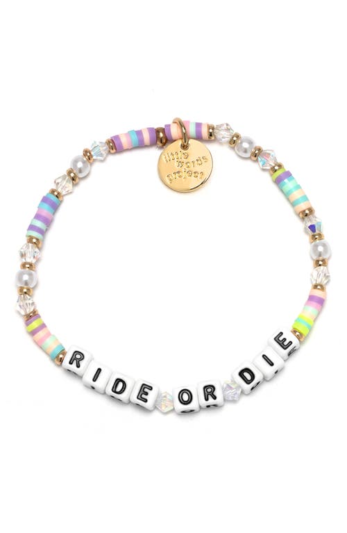 Little Words Project BFF Ride or Die Beaded Stretch Bracelet in White Multi 