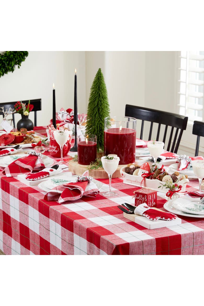 Linen Table Throw 52 x 52 Inch - Very Merry Plaid, Alternate, color, Very Merry