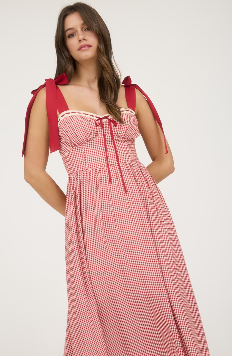 Blu Pepper Gingham Tie Strap Fit & Flare Sundress, Alternate, color, Red