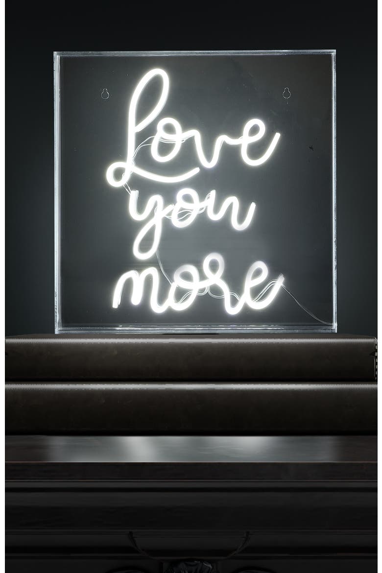 Love Square Contemporary Glam Acrylic Box USB Operated LED Neon Light, Alternate, color, White