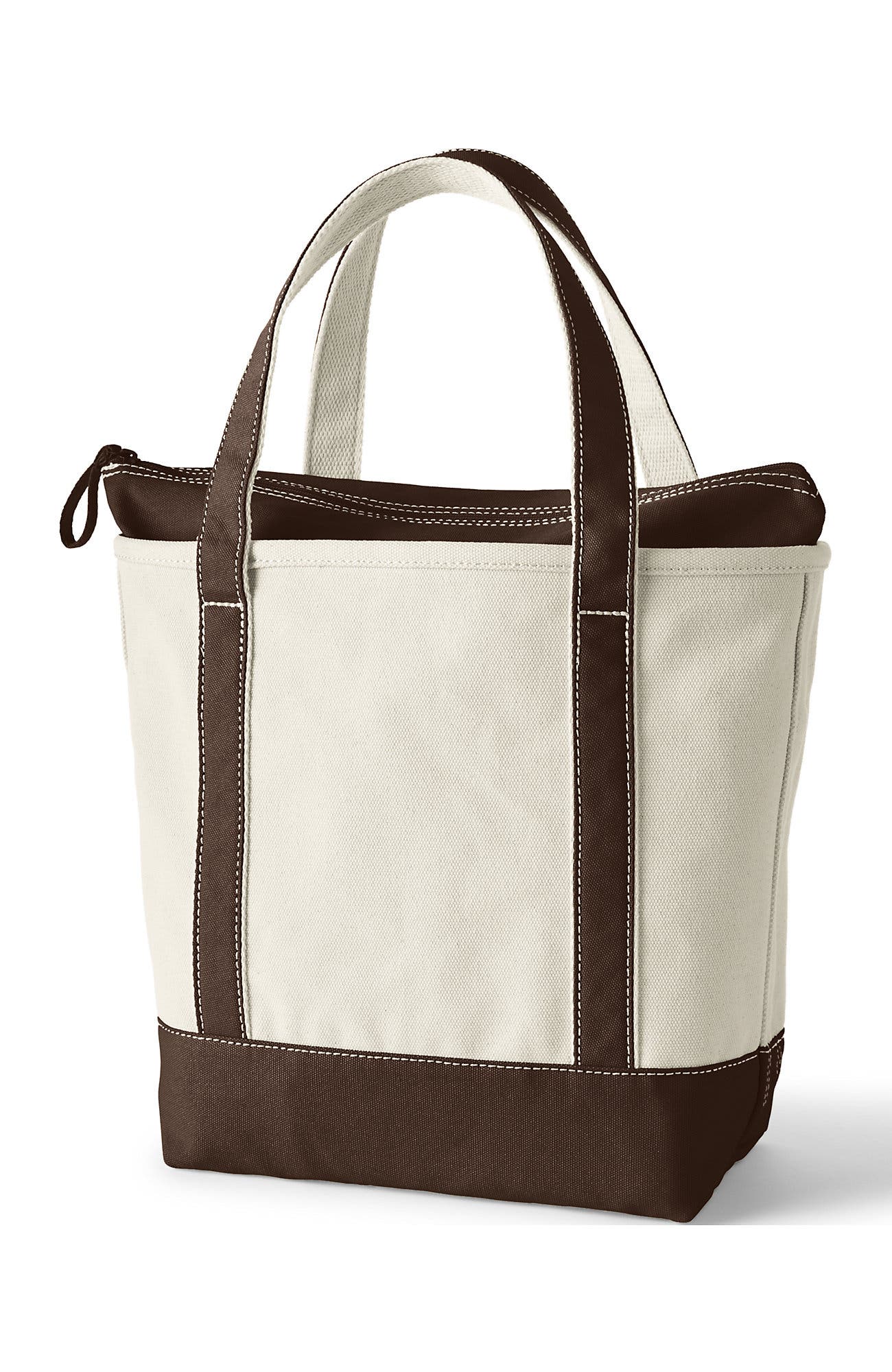 Lands' End Zip Top Canvas Tote Bag, Alternate, color, Natural/Brown Root