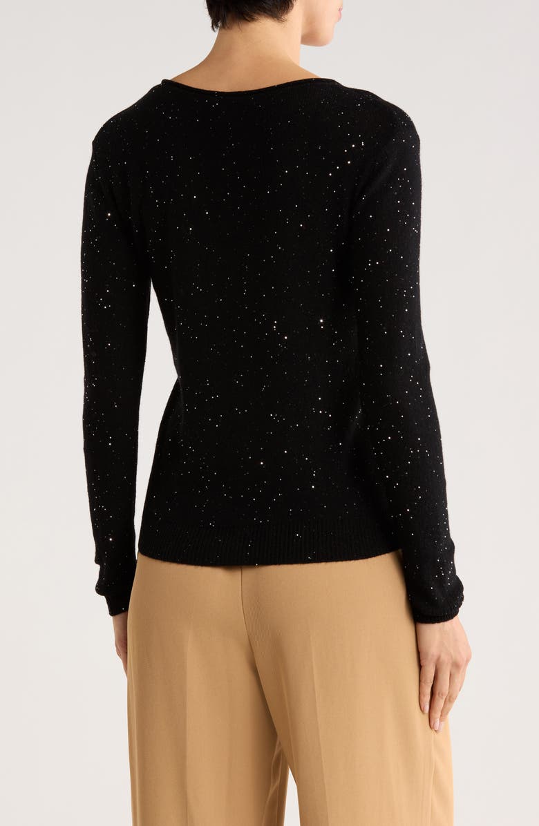 Sofia Cashmere Sequin V-Neck Wool Cashmere Blend Sweater, Alternate, color, Black