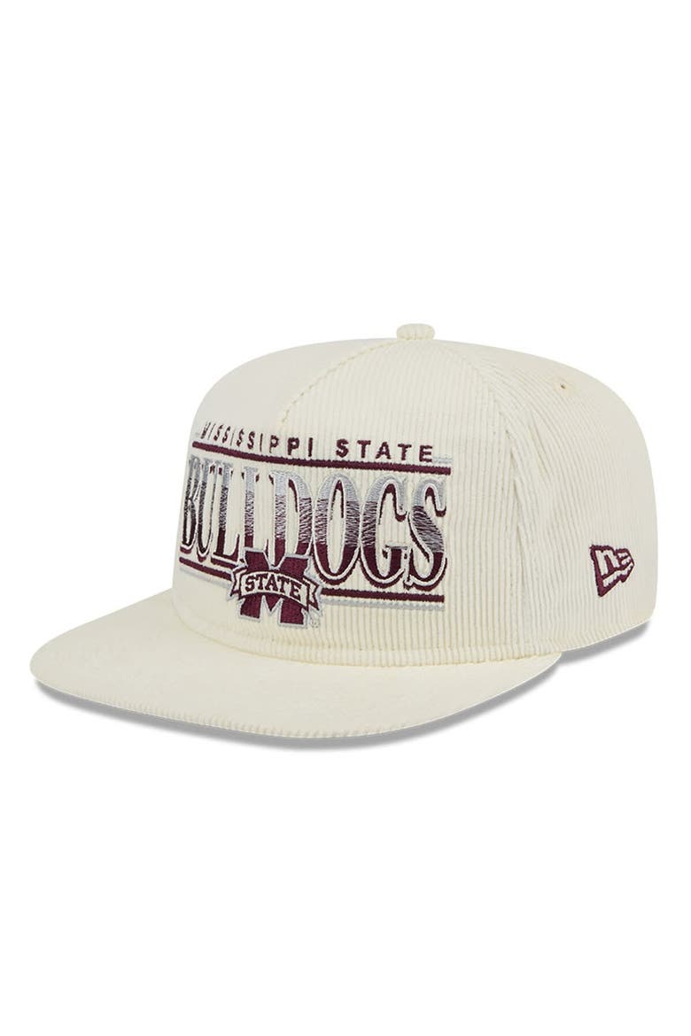 Men's New Era White Mississippi State Bulldogs Throwback Golfer Corduroy Snapback Hat, Alternate, color, Cream