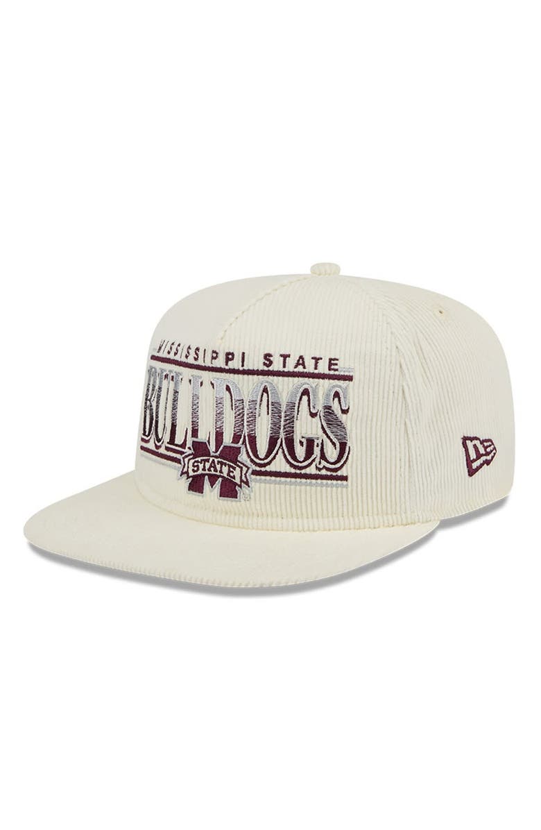New Era Men's New Era White Mississippi State Bulldogs Throwback Golfer Corduroy Snapback Hat, Alternate, color, Cream