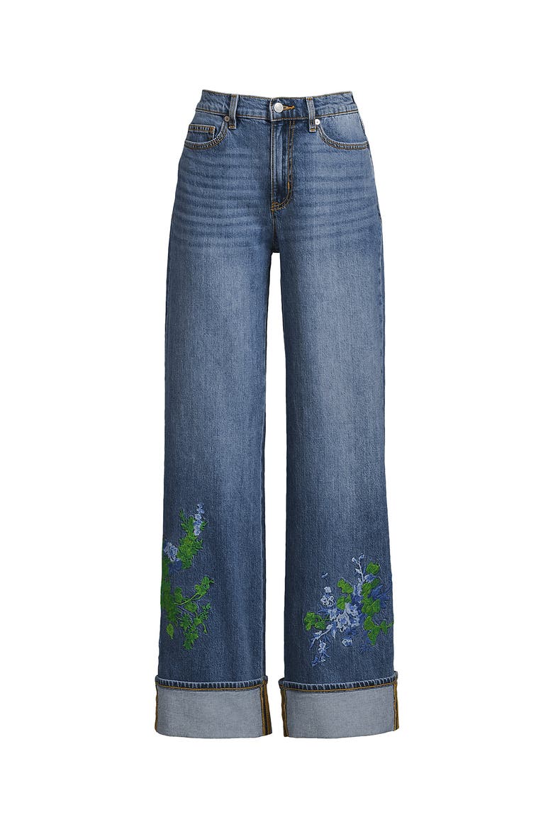 High Rise Wide Leg Denim Jeans, Alternate, color, Embroidered/Medium Ocean Wash