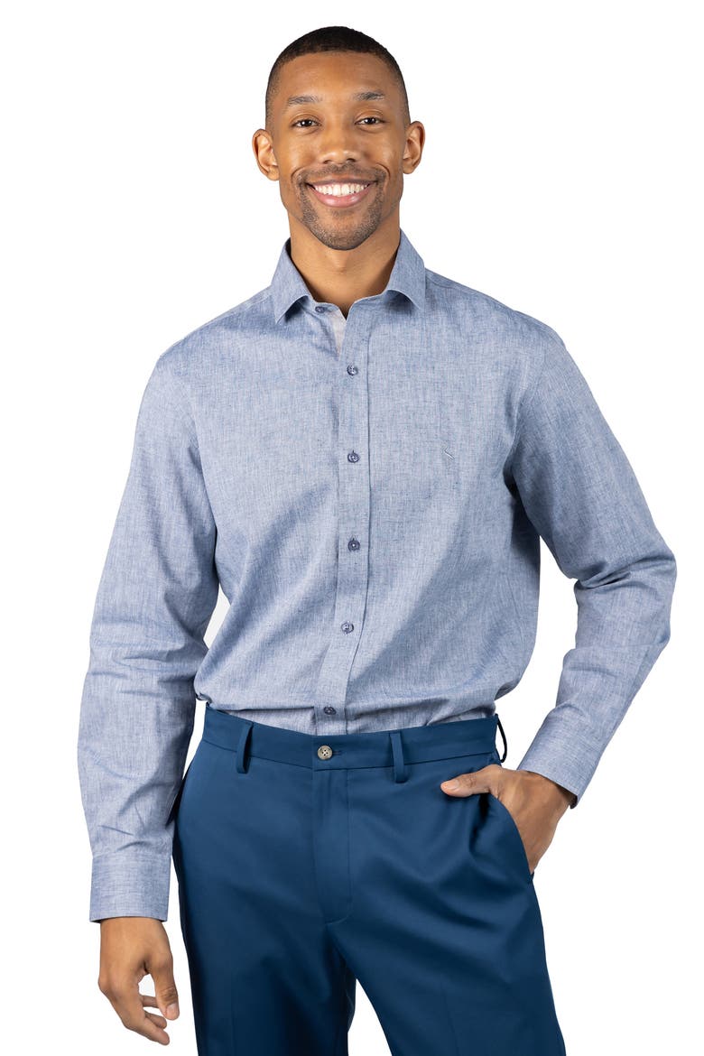 Mélange Linen Blend Button-Up Shirt, Alternate, color, DENIM BLUE