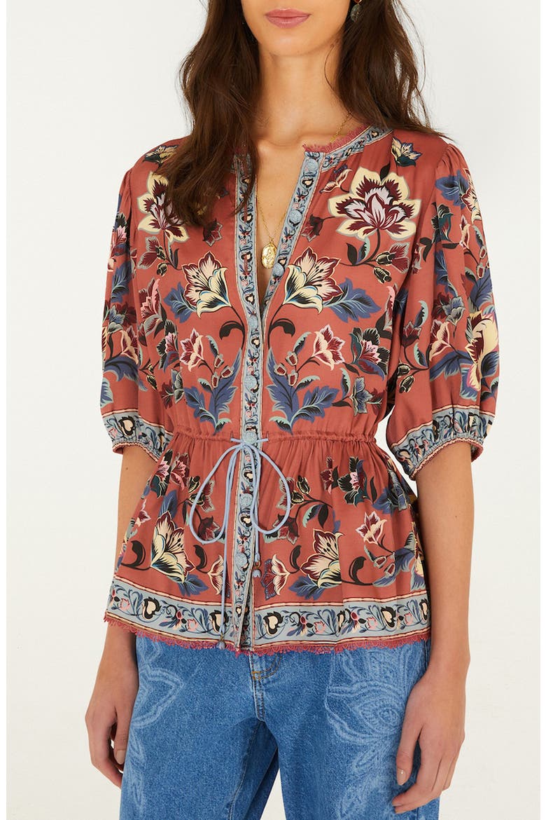 Floral Tapestry Lace Trim Button-Up Shirt, Main, color, FLORAL BEAUTY TAPEST