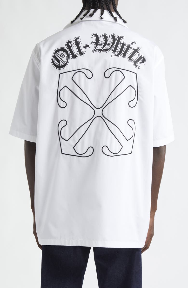 Off-White Gothic Arrows Cotton Poplin Bowling Shirt, Alternate, color, 