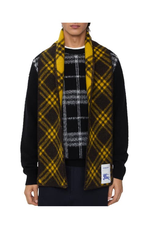 Burberry Narrow Check Wool Scarf In Yellow