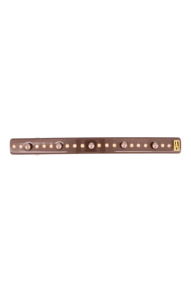 Alexandre de Paris Brown Pearls And Crystals Acetate Barrette, Alternate, color, Brown