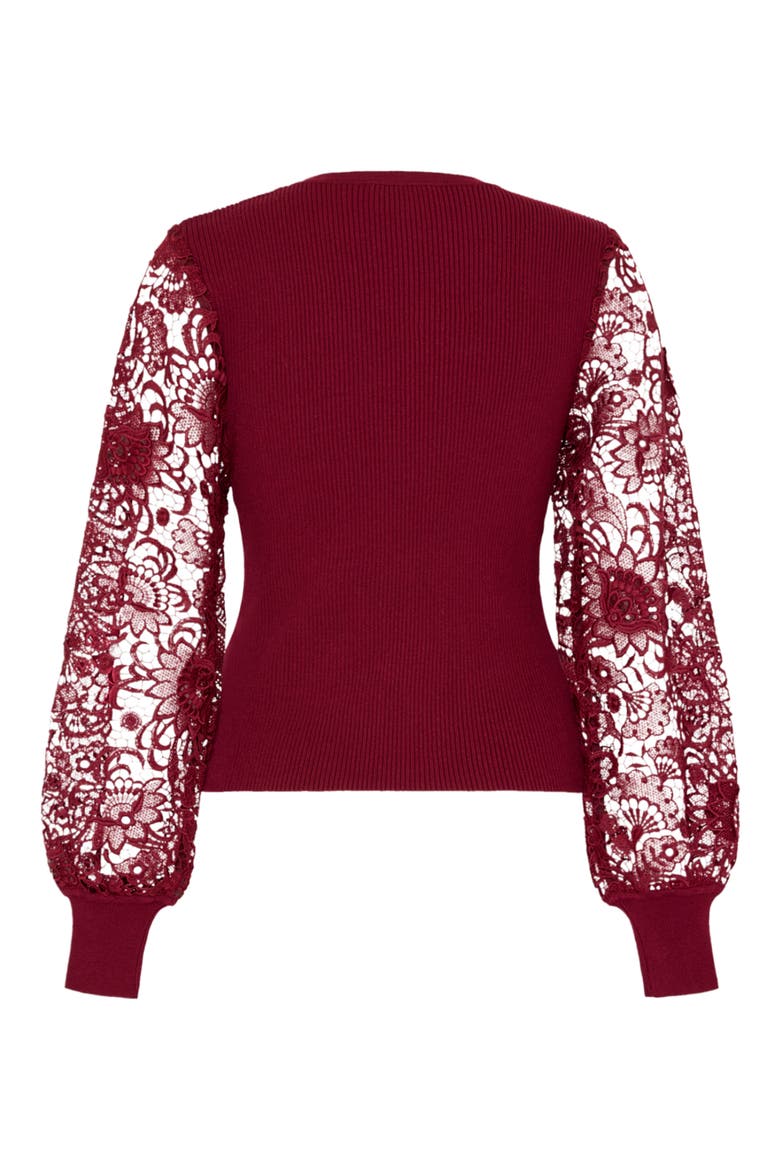 Josette Lace Sleeve Rib Sweater, Main, color, BURGUNDY