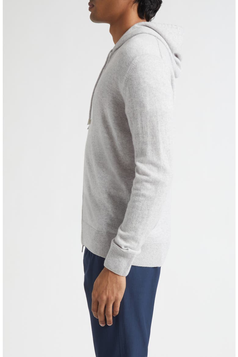 Full Zip Cashmere Hoodie Sweater, Alternate, color, LIGHT GREY MELANGE AND SAND