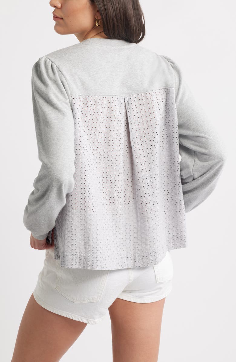 Caslon<sup>®</sup> Puff Shoulder Mixed Media Sweatshirt, Alternate, color, Grey Heather