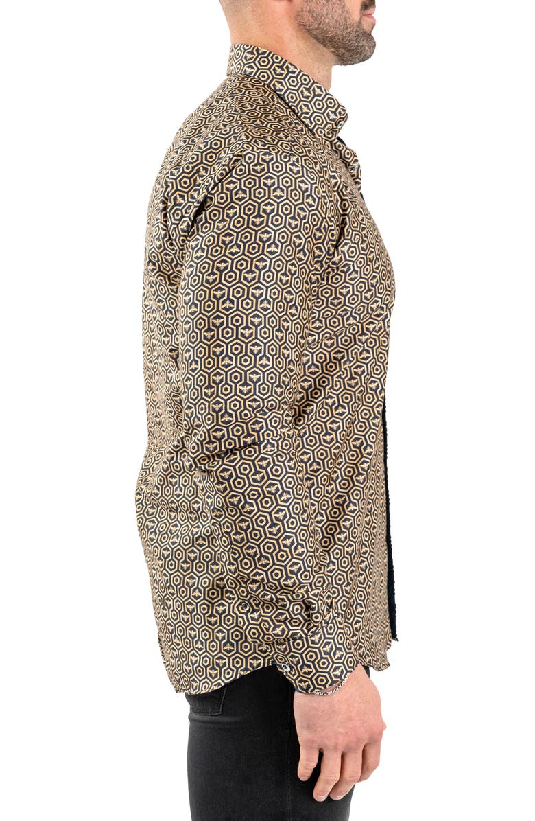 Maceoo Fibonacci Honeycomb Black Contemporary Fit Button-Up Shirt, Alternate, color, 
