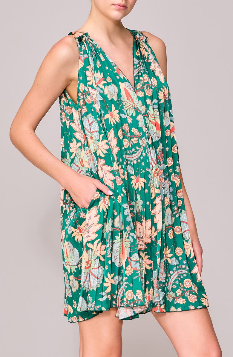 MELLODAY V-Neck Sleeveless Pleated Satin Minidress, Alternate, color, 