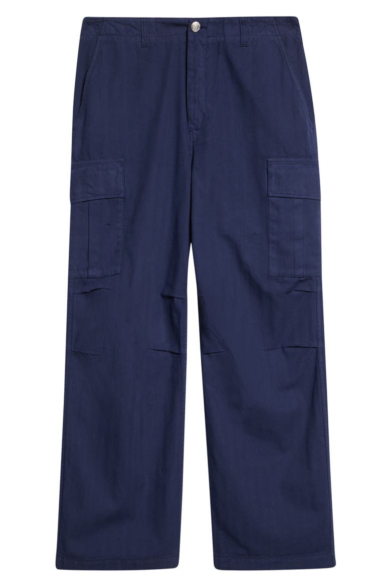 Cotton Herringbone Wide Leg Cargo Pants, Alternate, color, NAVY