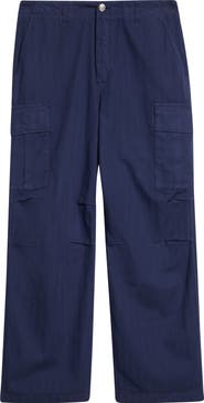 PALMES Cotton Herringbone Wide Leg Cargo Pants
