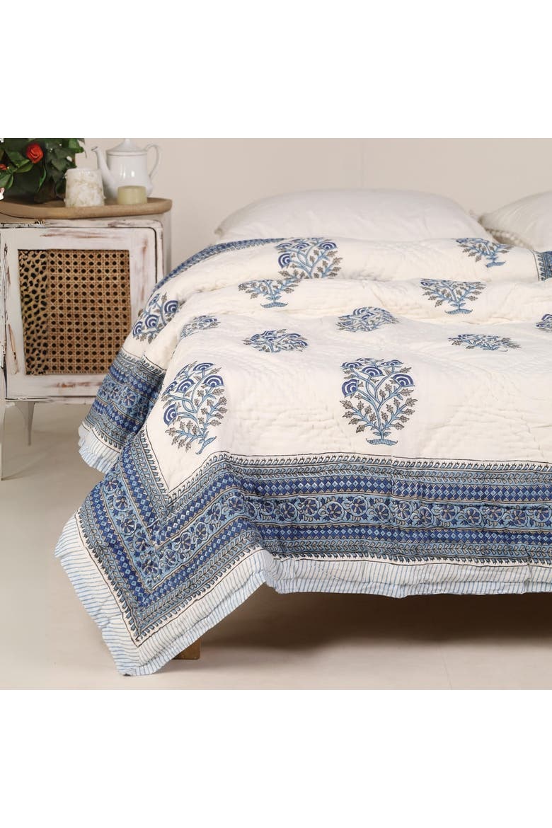 Blockprinted Reversible Quilt, Alternate, color, Blue Mist