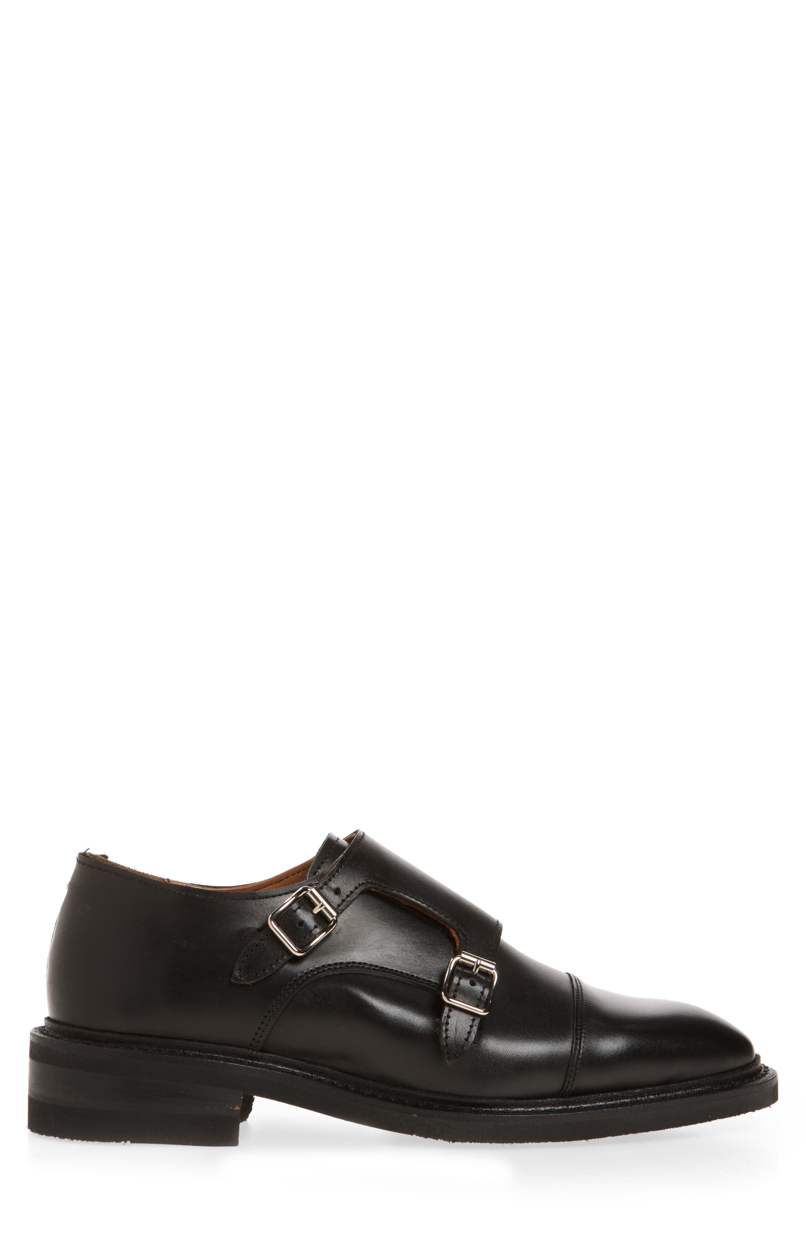 Richards Cap Toe Monk Strap Shoe, Alternate, color, BLACK