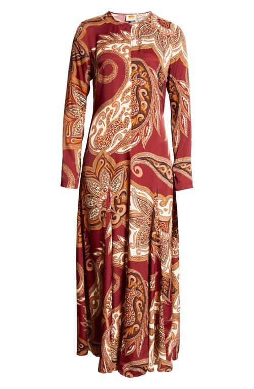 Farm Rio Paisley Long Sleeve Maxi Dress In Leopard Paisley Burg