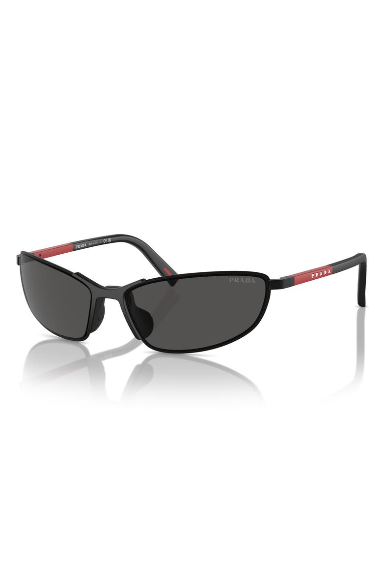 Prada Linea Rossa 60mm Irregular Sunglasses, Alternate, color, Matte Black
