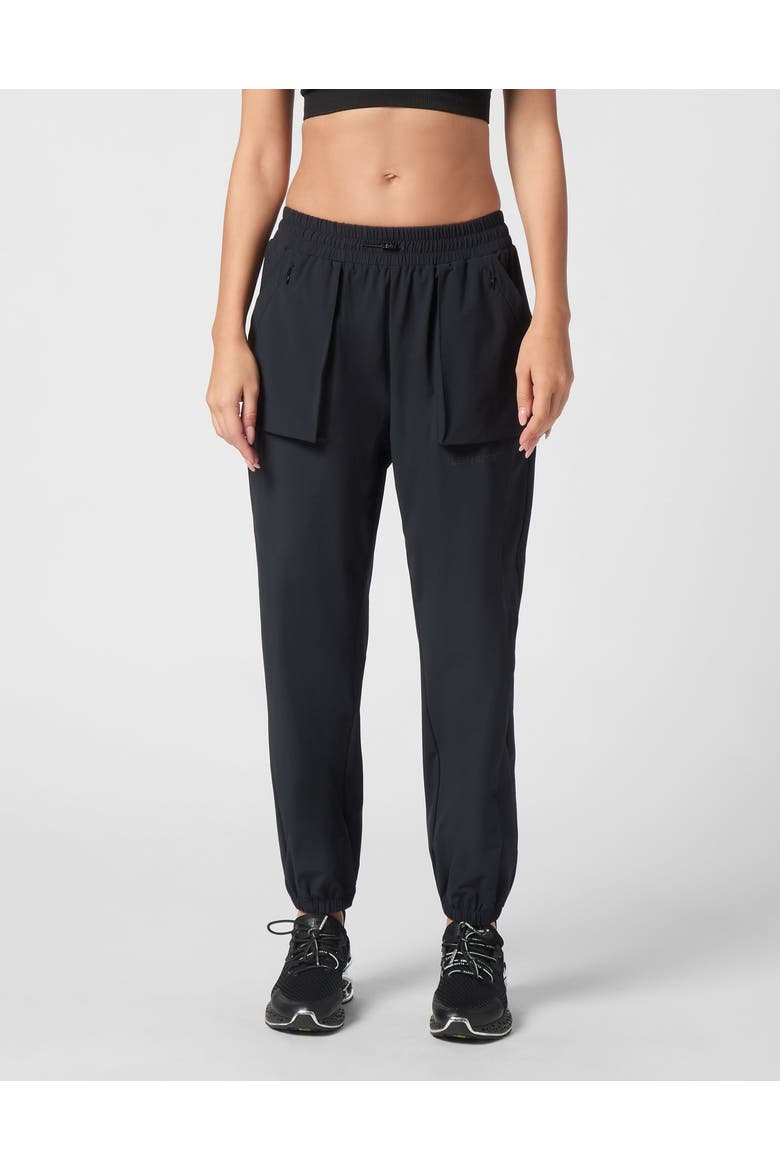Nylon Stretch High Waisted Jogging Pants Women, Main, color, black