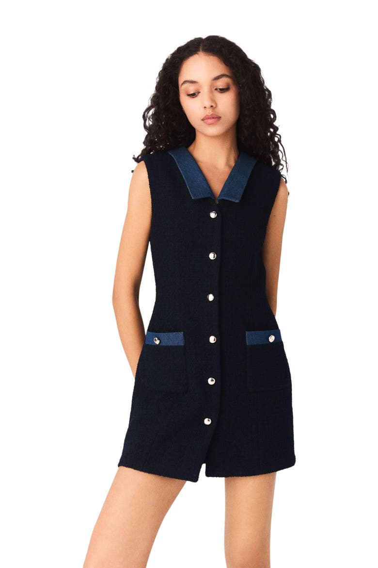 Tweed dress with denim details, Main, color, Navy