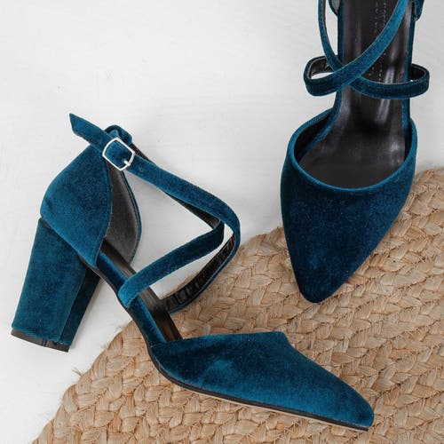 Forever & Always Shoes Women's Sina - Teal Blue Velvet High Heels In Teal Blue