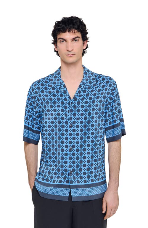 Sandro Square Cross Motif Flowing Blouse In Blue