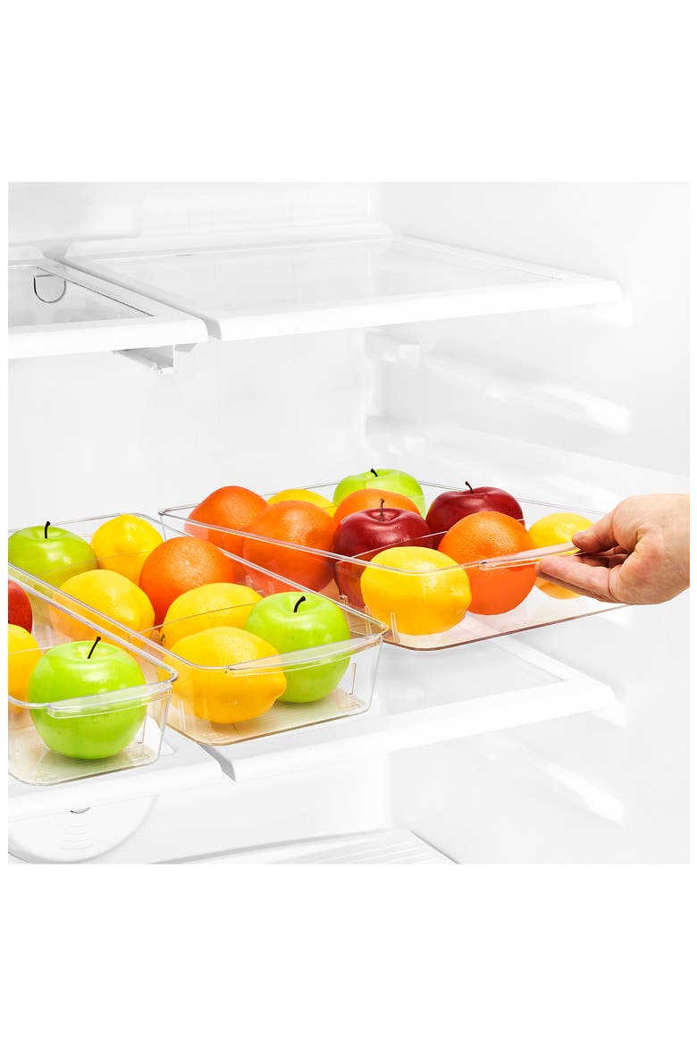 Set of 3 Flat Clear Organizing Wheeled Bins, Alternate, color, CLEAR
