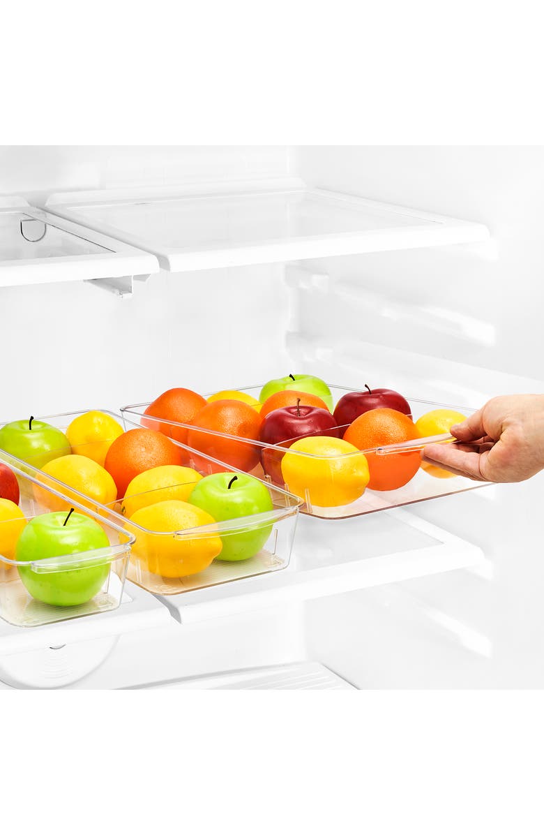 SORBUS Set of 3 Flat Clear Organizing Wheeled Bins, Alternate, color, Clear