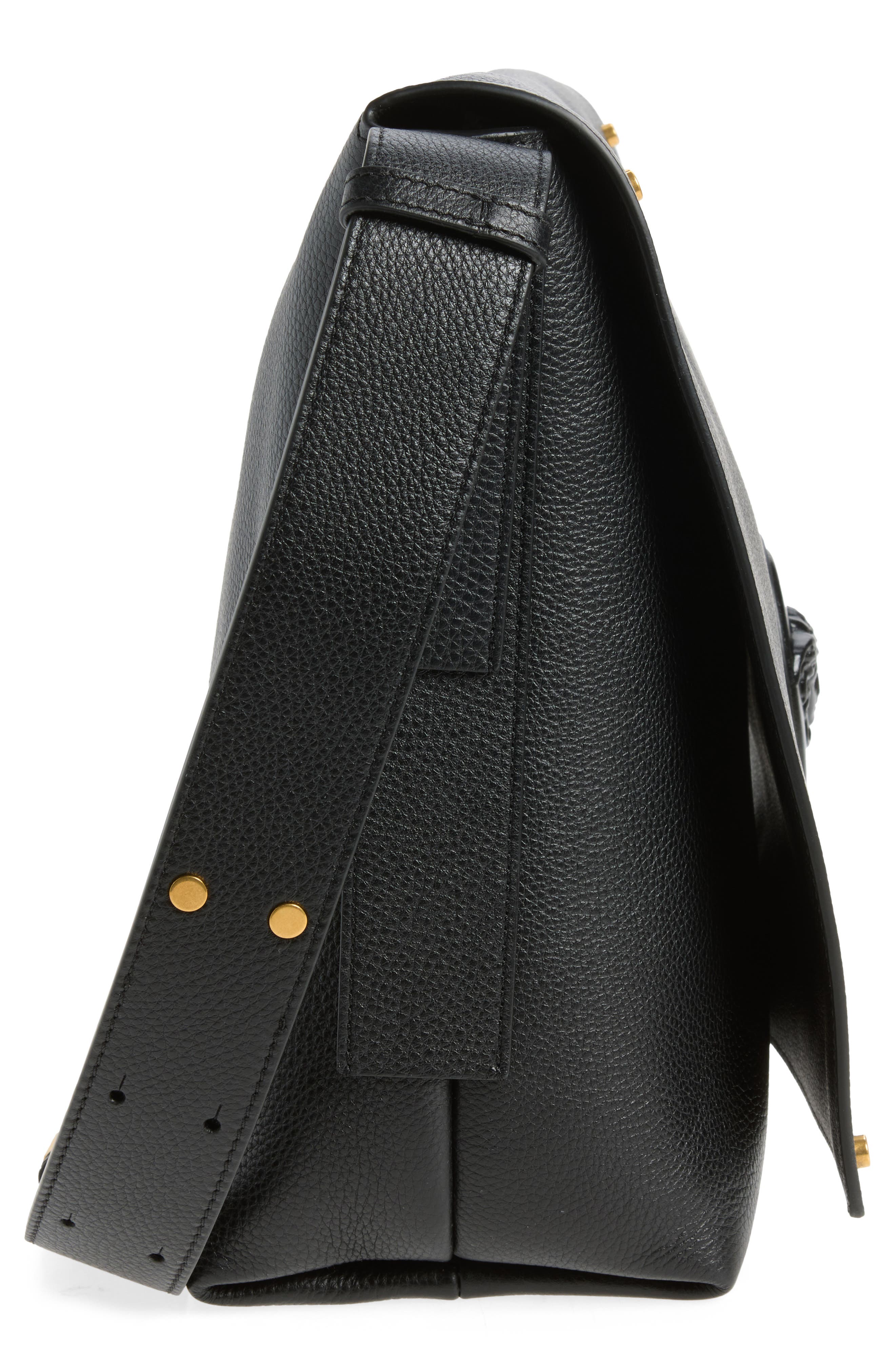 Leather Messenger Bag, Alternate, color, BLACK GOLD 82