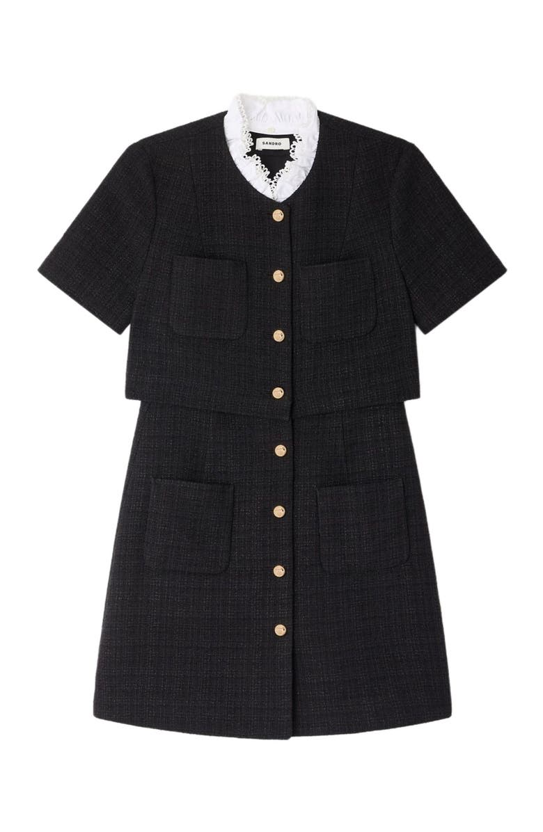 SANDRO Short dress with detachable collar, Alternate, color, Black