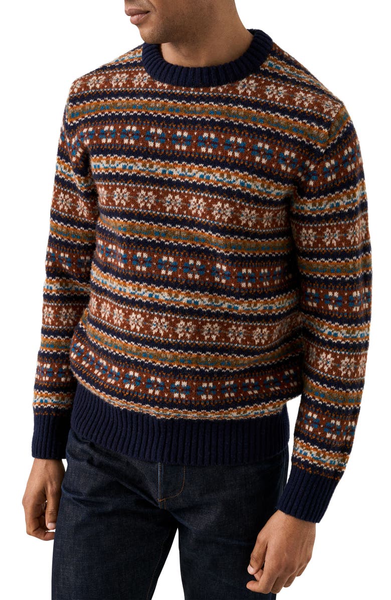 Eton Fair Isle Wool Sweater, Main, color, Brown Multi