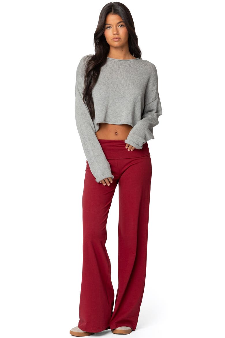 Wide Leg Foldover Pants, Alternate, color, BURGUNDY