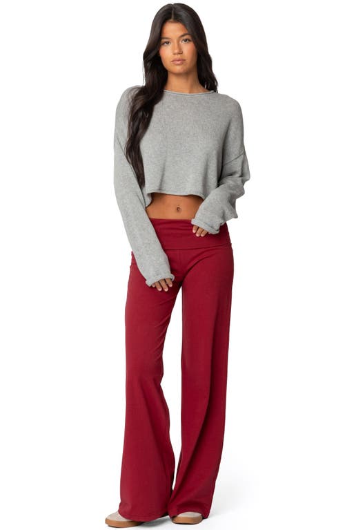 Shop Edikted Wide Leg Foldover Pants In Burgundy