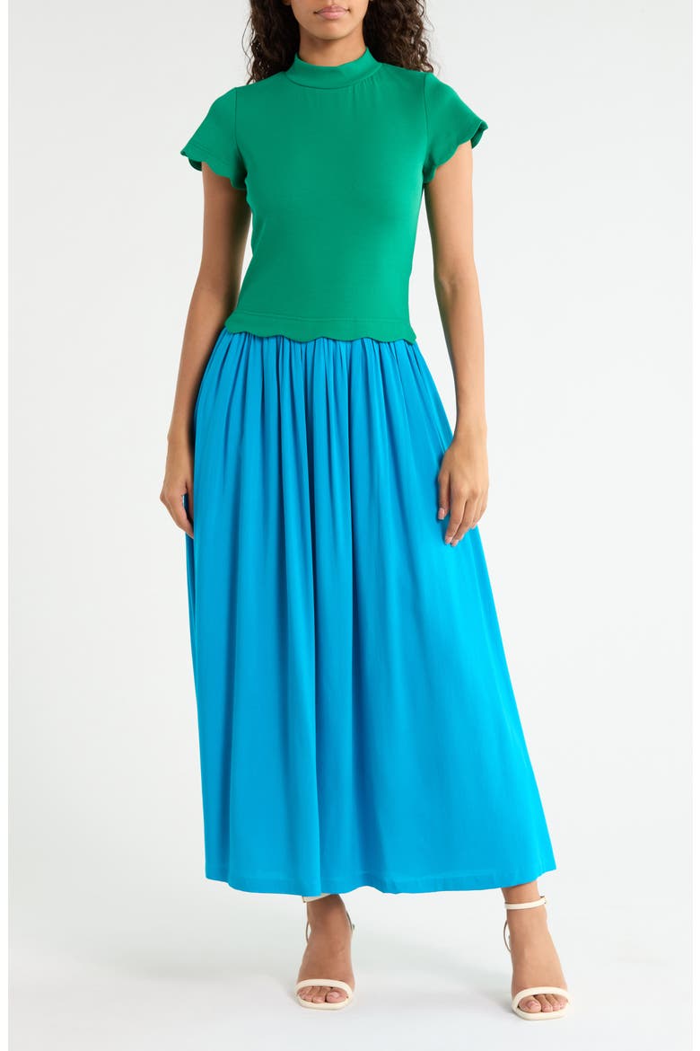 Marby Mixed Media Midi Dress, Main, color, NAVY BLUE