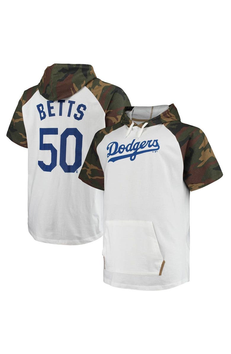 PROFILE Men's Mookie Betts White/Camo Los Angeles Dodgers Player Big & Tall Raglan Hoodie T-Shirt, Main, color, White