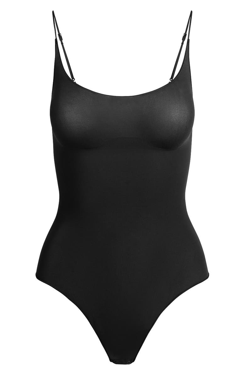 SKIMS Everyday Sculpt Sheer Layer Thong Bodysuit, Alternate, color, Onyx