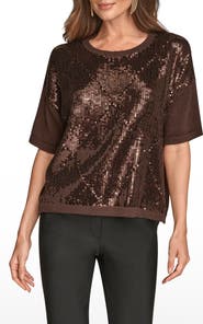 Donna Karan New York Short Sleeve Sequin Sweater